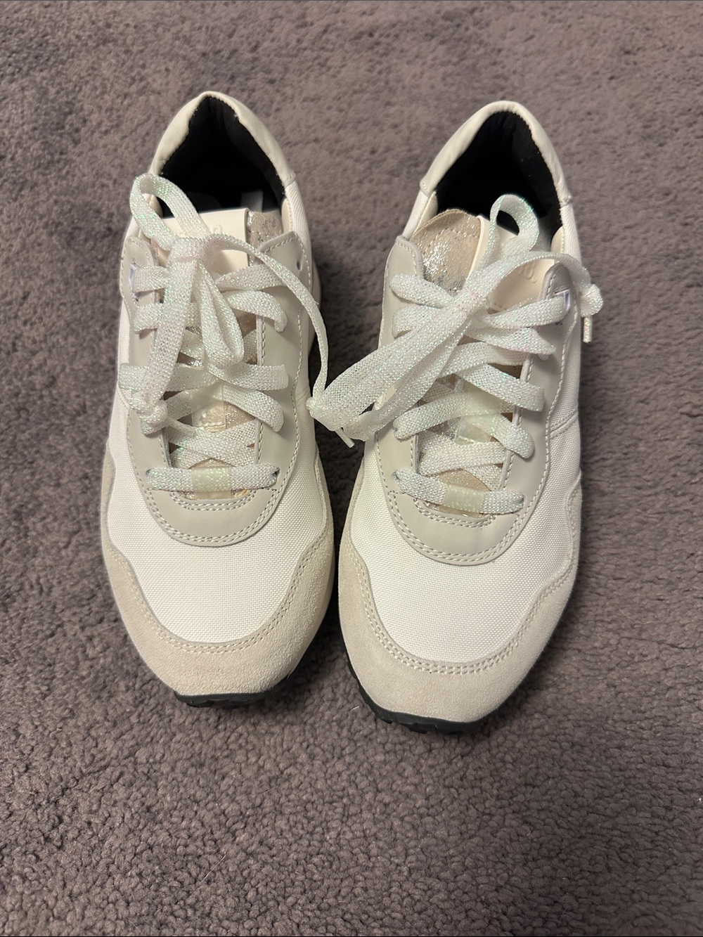 P448 Women's White and Cream Low-Top Lace-Up Sneakers-sparkle laces!